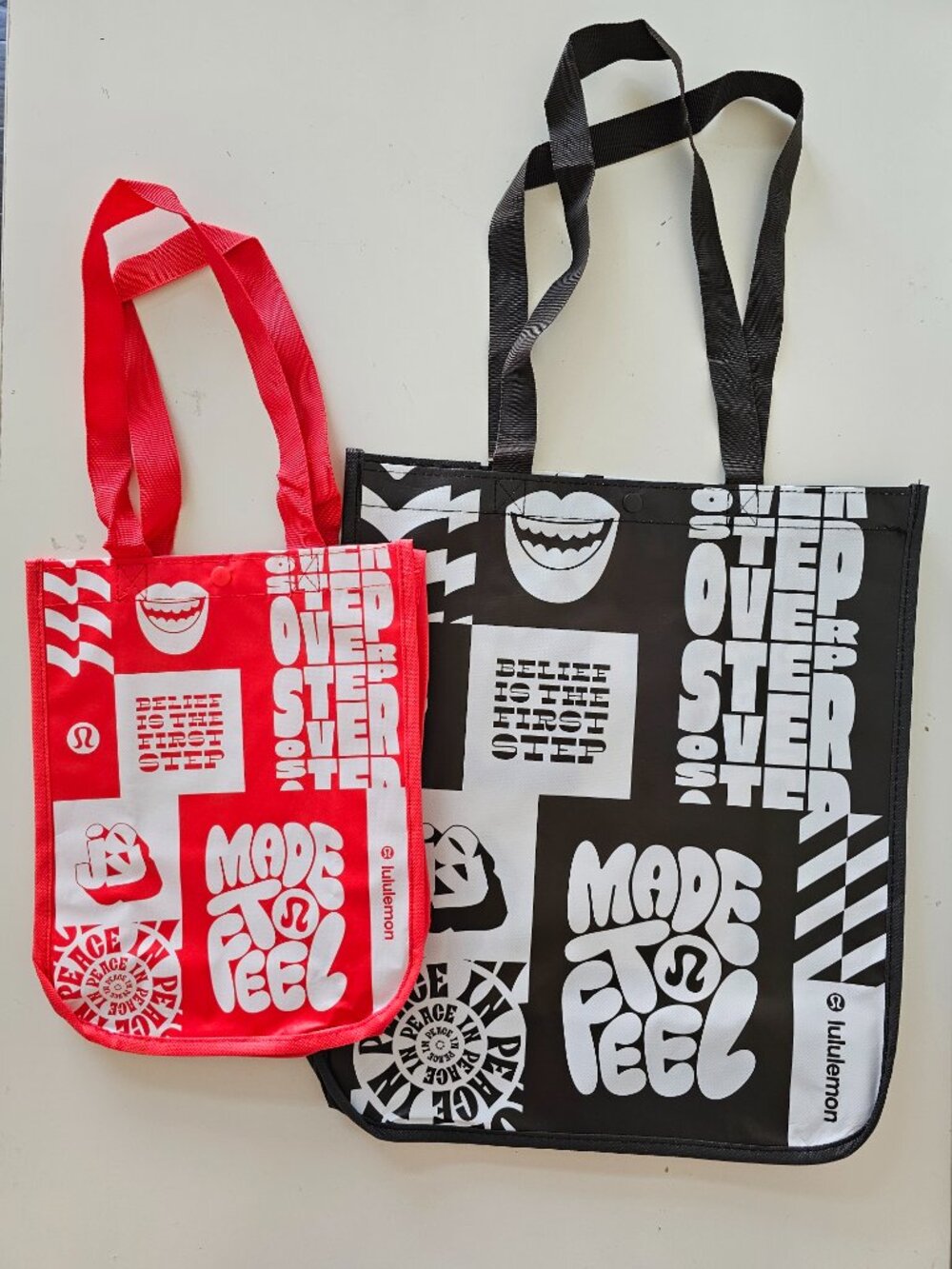 New LULULEMON Made To Feel Print Reusable Shopping Bag 1 Red Small 1 Brown Large